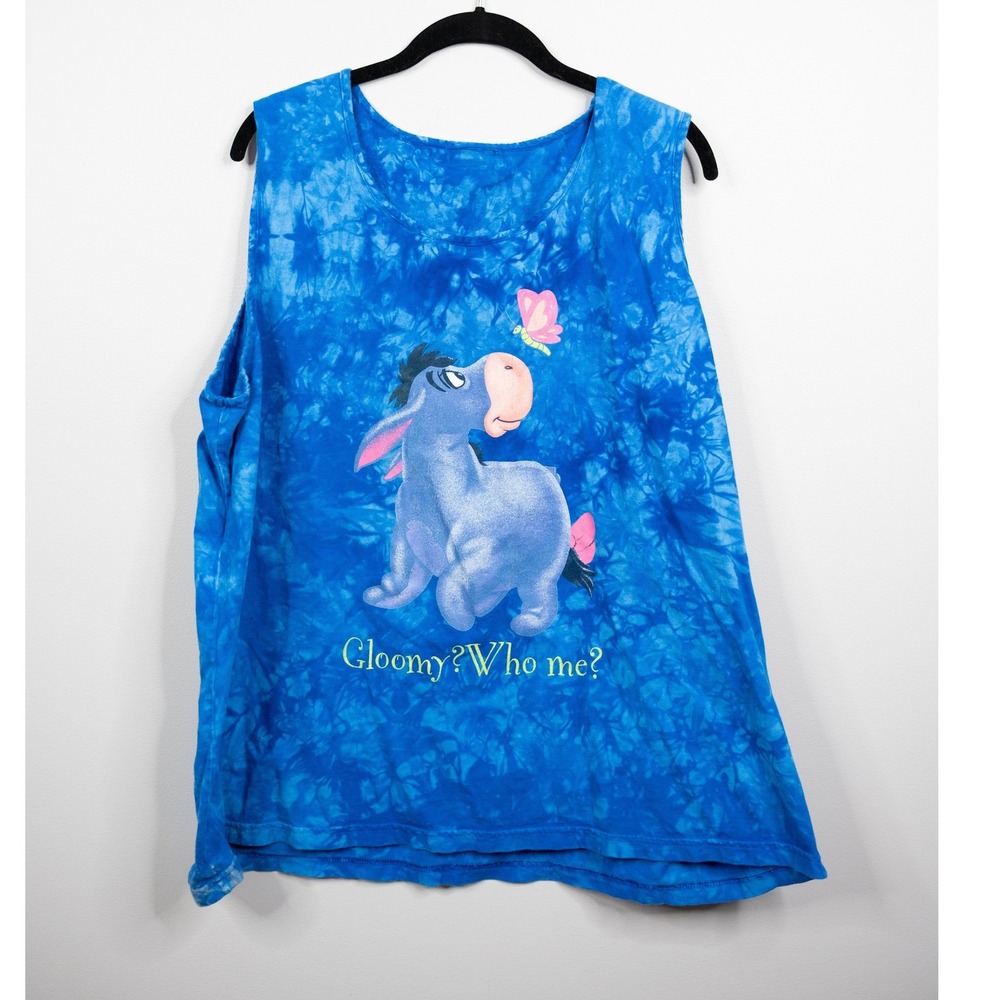 Disney Tank Top Shirt Womens 2X Blue Eeyore Tie Dye Gloomy Who Me Graphic